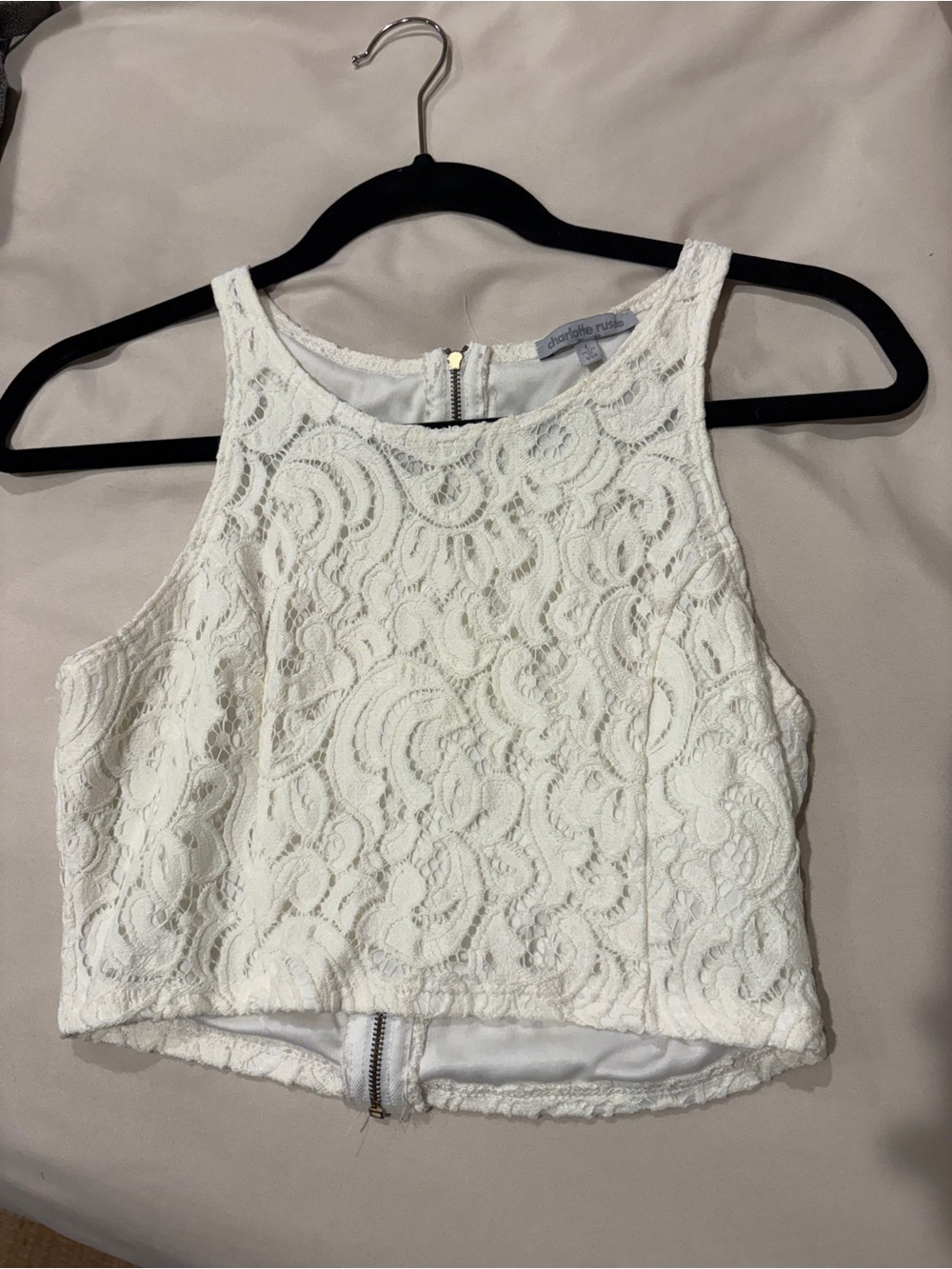 Charlotte Russe Ivory Lace Cropped Tank